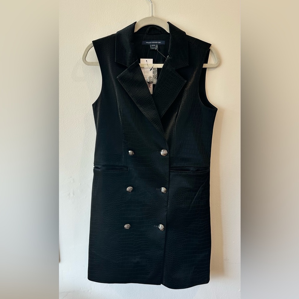 NWT French Connection Black Sleeveless Croc Coated Blazer Dress - Picture 5 of 8